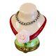 Vtg Limoges Hinged Trinket Box Lady Bust With Necklace & Pink Rose France Artoria