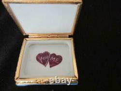 Vtg Limoges Love Birds You & Me Hearts Pein Main France P. Vielle Trinket Box