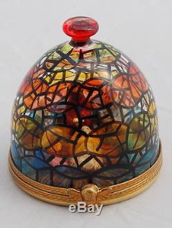 Vtg Limoges Porcelain Glass Dome Trinket Box Miniature Nativity Xmas France