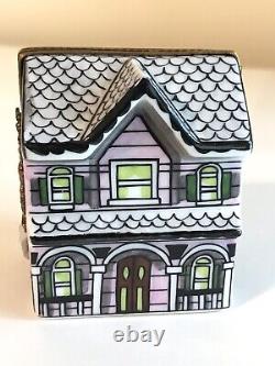 Vtg. Limoges Rochard Cottage Pink Doll House Hinged Trinket Box France MINT