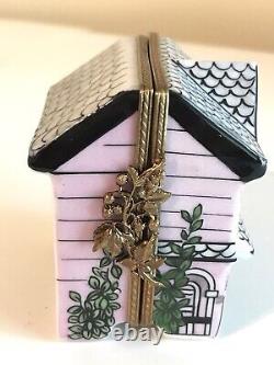 Vtg. Limoges Rochard Cottage Pink Doll House Hinged Trinket Box France MINT