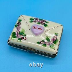 Vtg Limoges Rochard Love Letter with Candy Hearts Porcelain Hinged Trinket Box