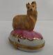 Vtg Limoges Yorkie Hand Painted Dog Trinket Box Yorkshire Terrier Pink France