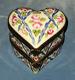 Vtg Limoges Peint Main Porcelain Trinket / Ring Box, Double Heart W Pink Roses