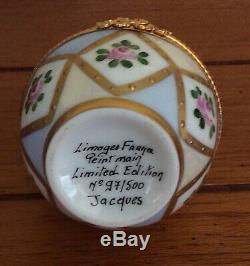 Vtg Lrg Limoges France Limited Ed Jacques Peint Main Porcelain EGG Trinket Box