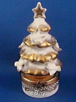 White & Gold Christmas Tree with Doves authentic LIMOGES hinged box
