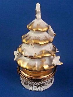 White & Gold Christmas Tree with Doves authentic LIMOGES hinged box