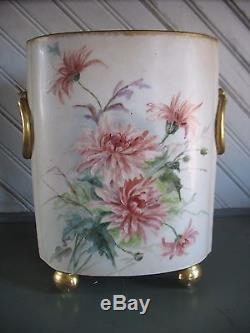 William Guerin Limoges c1900 Handpainted Floral Cachepot Or Vase 9 1/2 FRANCE