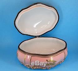 XL LARGE LIMOGES FRANCE HINGED DRESSER BOX In the Style of Louis XVI Pink