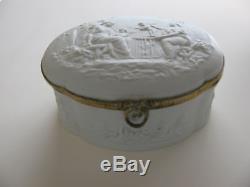 XLARGE Antique FRENCH BISQUE Porcelain LIMOGES JEWELRY BOX France Maidens CHERUB